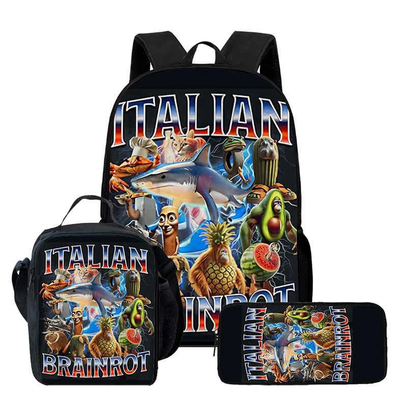 Cartoon Brain Rot Kind Schoolrugzak Met Lunchtassen Etui Voor,Lichtgewicht Kinderschooltassen