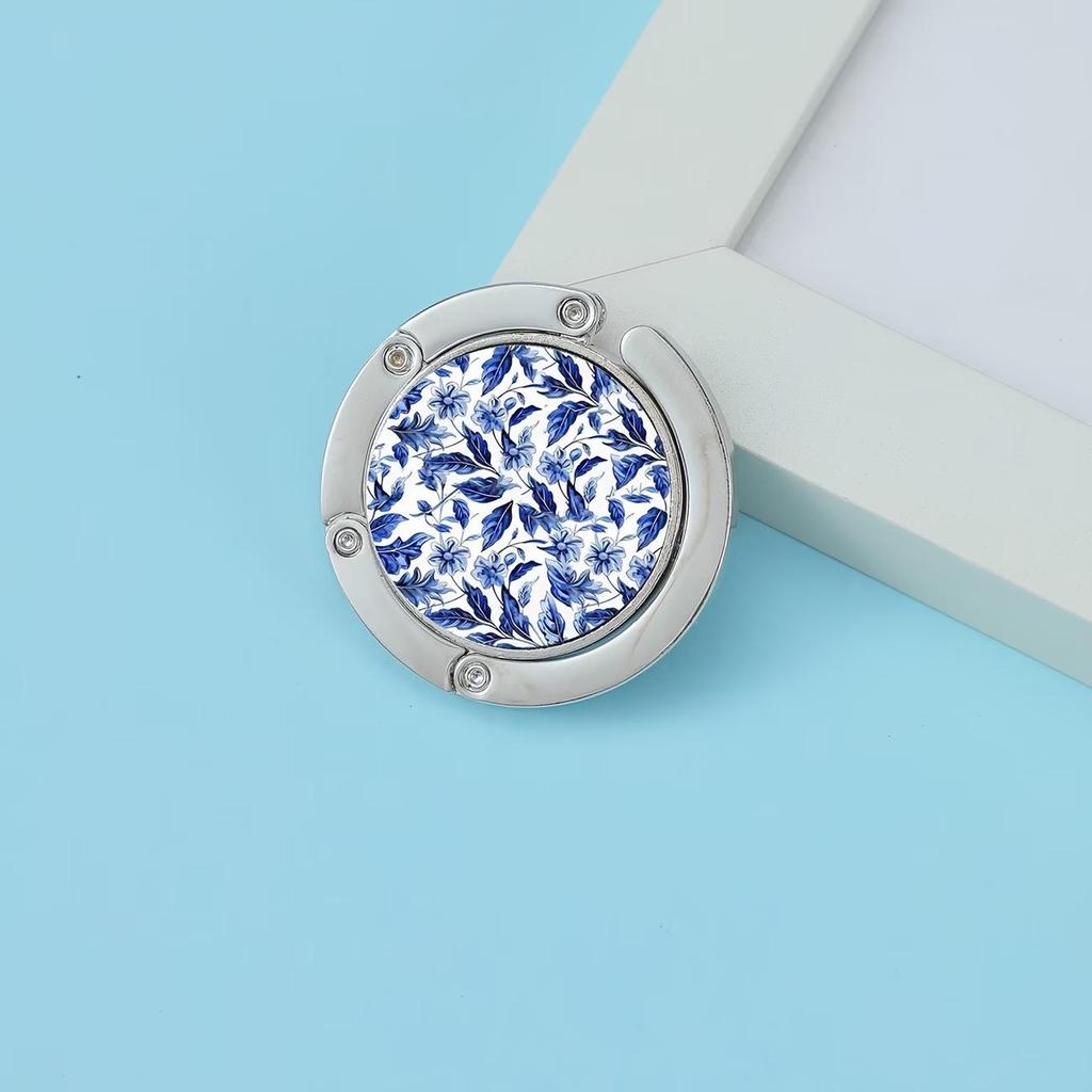 Elegant Blue & White Porcelain Portable Metal Folding Desk Hook for Women's Bag