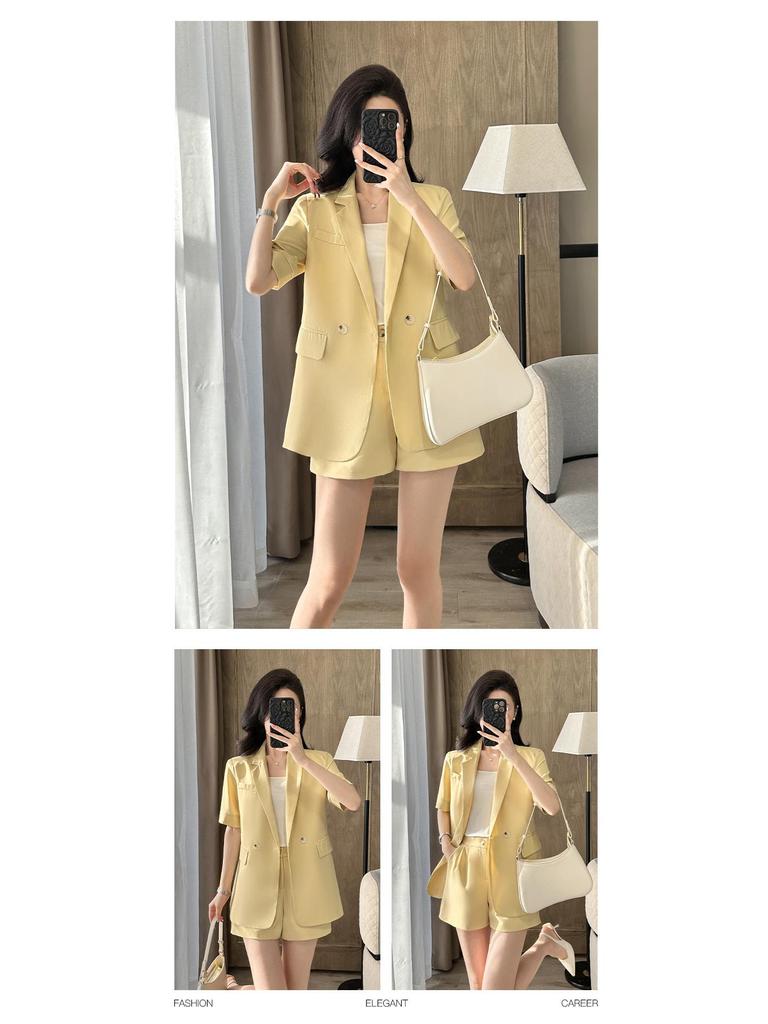 2025 Women's Summer White Blazer & Short Sleeve Suit Set - Plus Size, High-End, Fashionably Loose Fit