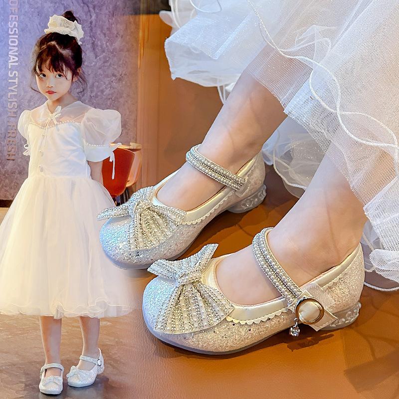 Fashion Princess Shoes for Girls Crystal Flat Leather Shoes Shiny Performance Dress Shoes