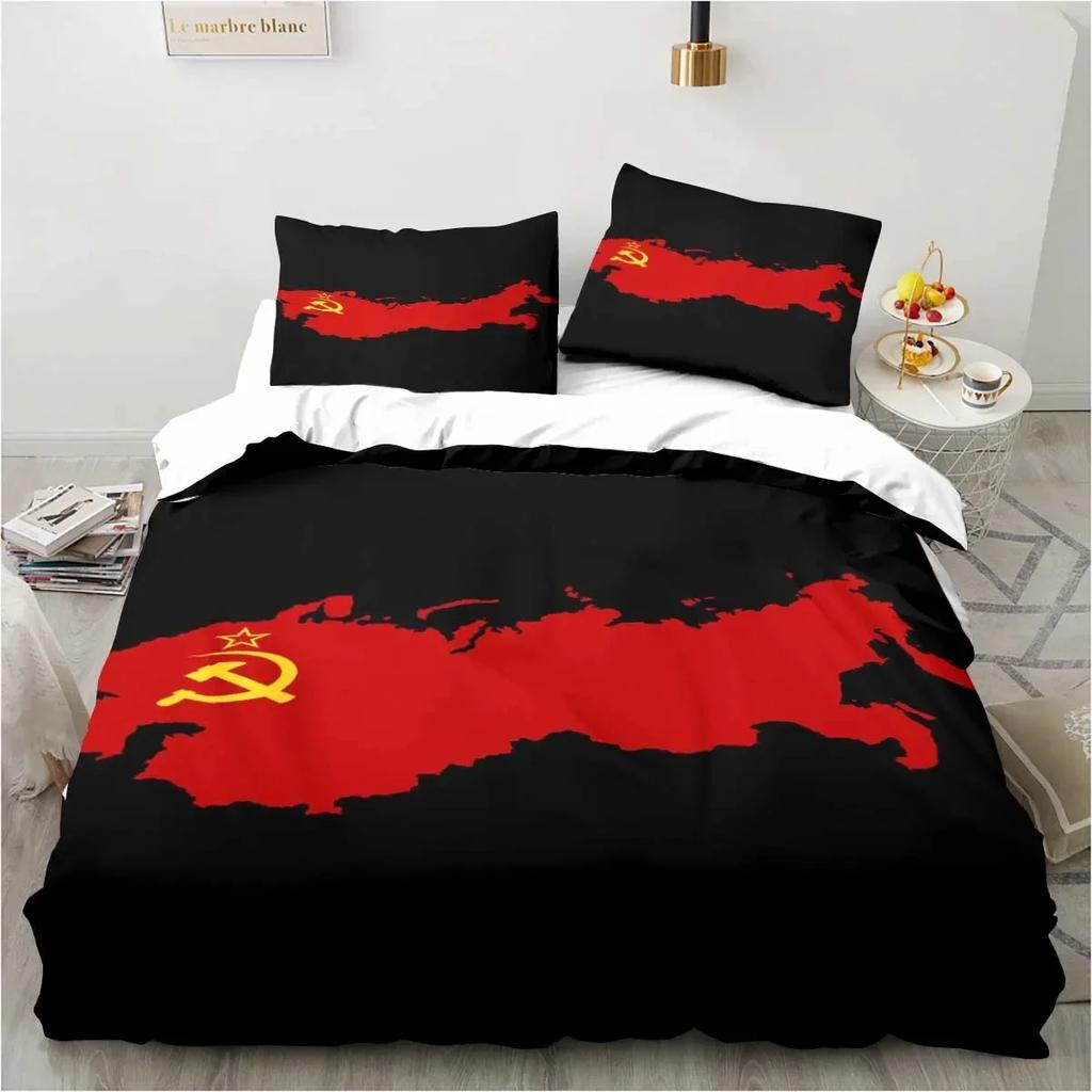 Red Soviet Socialist Republic USSR Flag Bedding Set,Duvet Cover Bed Set Quilt Cover,King Queen Twin Size Boys Girls Adults