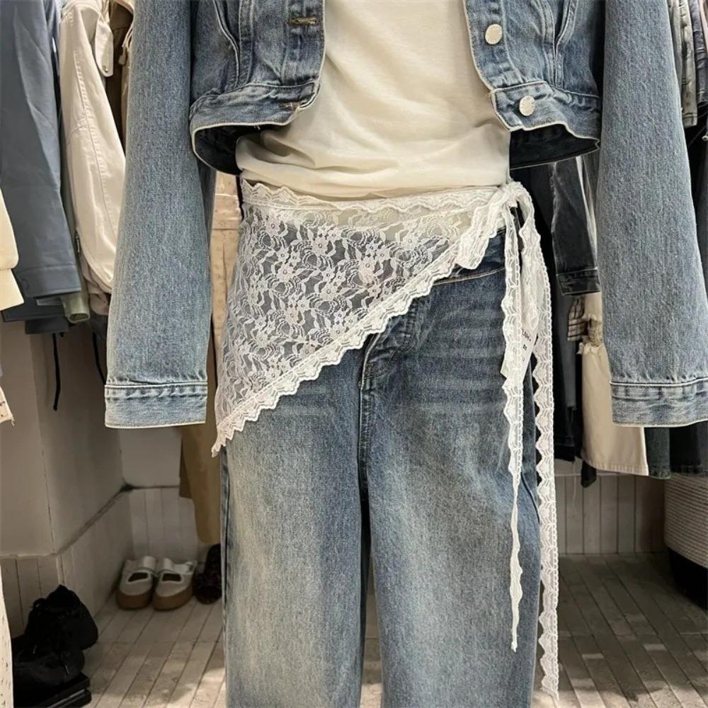 Fashion Lace-up Lace Mini Skirt Pretty Apron Wrap Skirt Slim Fit Harajuku Fart Curtain for Women Hip Curtain