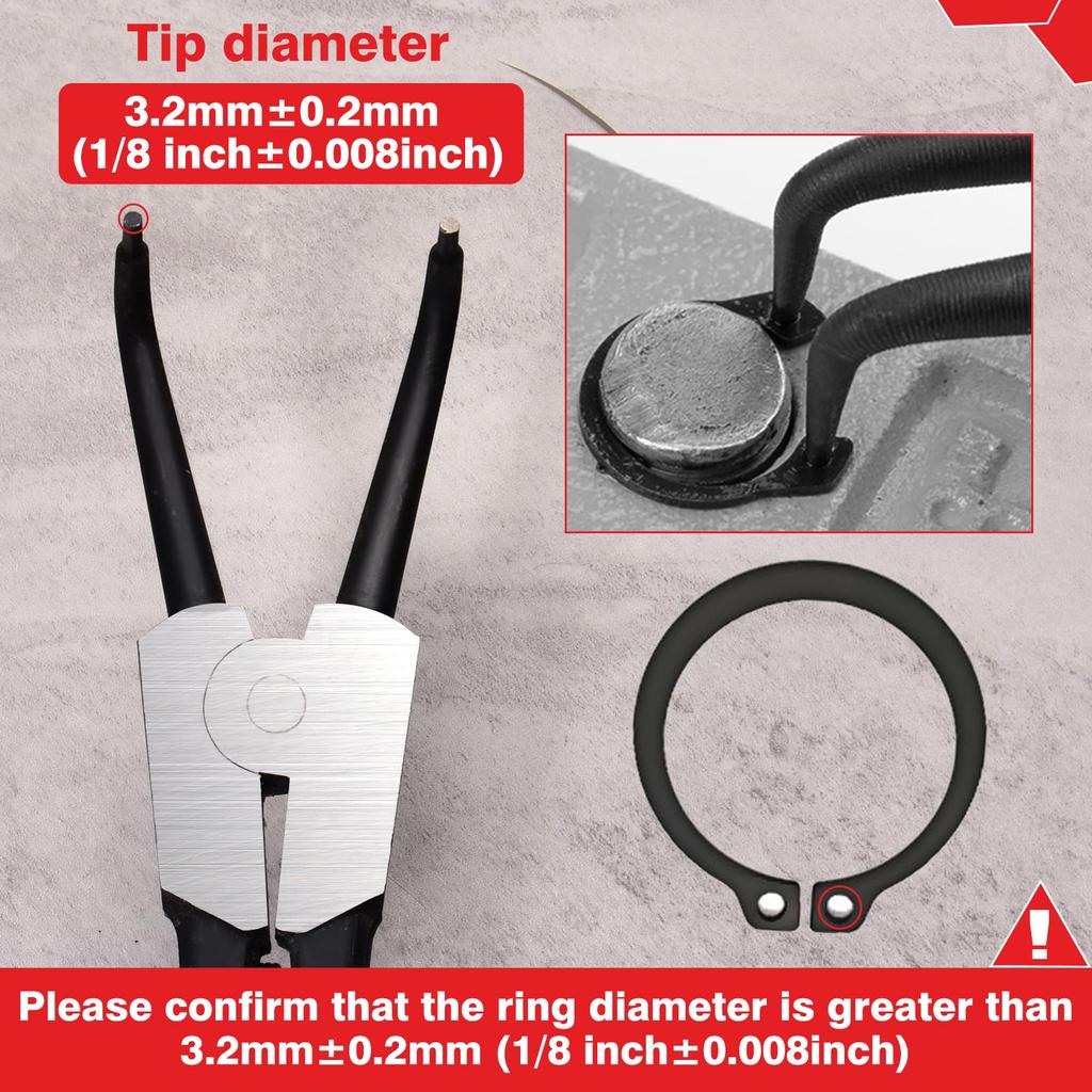 LEONTOOL Snap Ring 90 Degree Long Tip 310mm Overall Curved for Installing and Removing Snap Dedicated Tool Pliers, Bent, Type, 2.45mm Diameter,