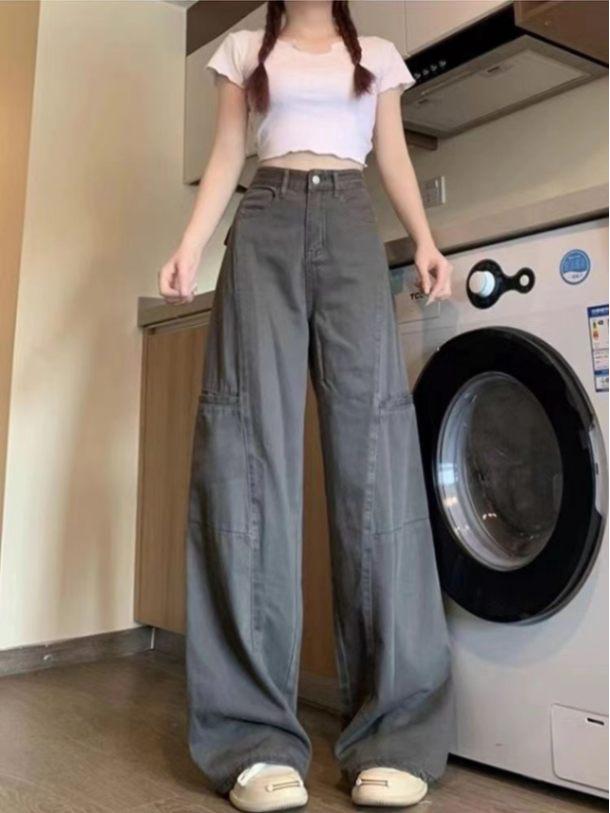 Women's High Waist Retro Wide Leg Cargo Jeans