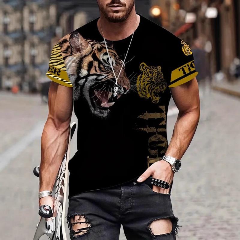 Men s Black Blue Eyed Tiger Lightning Graphic T Shirt Casual Streetwear S