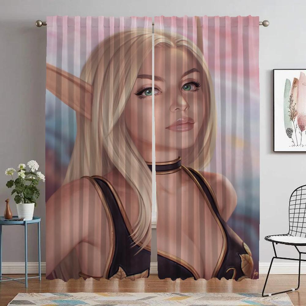 Blackout Curtains 2 Pieces Female Elf Tulle for Bedroom Modern Living Room Curtains Partition Window Curtain Shades Kitchen Home