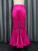 AOMEI Fuchsia Flare Pants for Women Shiny Elastic Satin Back Zipper High Waist Bell Bottoms Dressy Trousers Trendy Capris