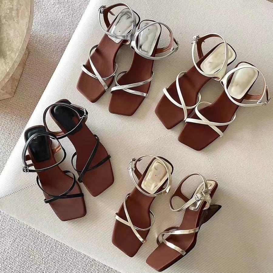 2026. New Simple Sandals Women's Summer 5cm Special-shaped Wedge Heel Sandals One-word Buckle with Holiday Style Roman Shoes