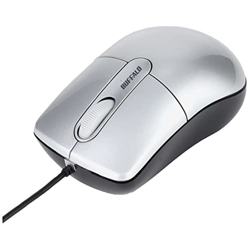 BUFFALO Wired Optical Mouse Quiet/3 Buttons/M Size Silver BSMOU27SMSV