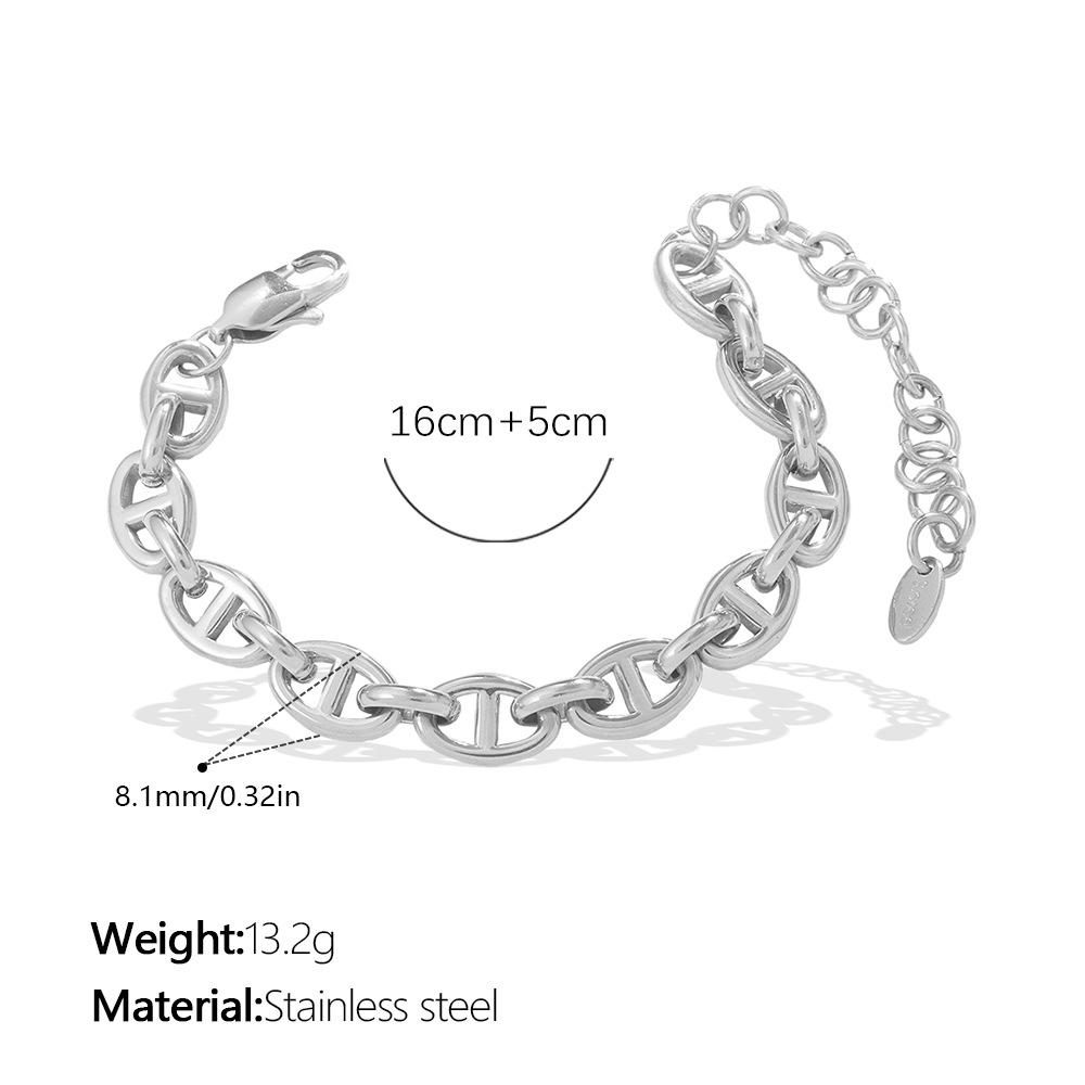 Niche Stainless Steel Pig Nose Clasp Necklace & Bracelet - Simple Gold Ins Style, Non-Fading Jewelry.