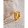 Yhpup 678# Distinctive Stainless Steel Metal Geometric Layered Hollow Golden Ring Charm Trendy Daily Jewelry Accessories