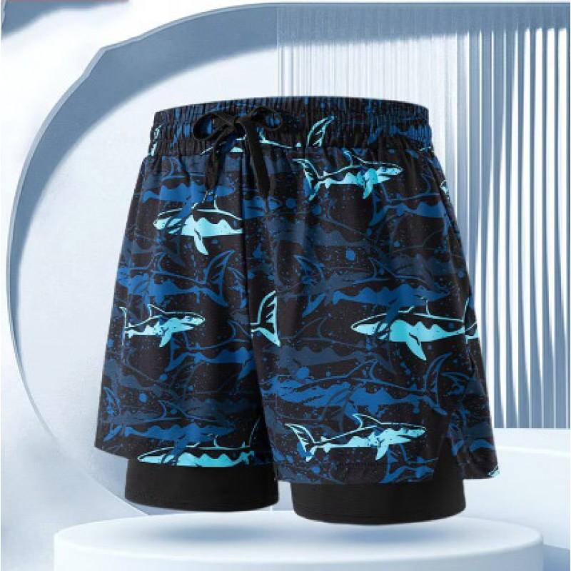 Mens Double-Layered Board Shorts Swim Trunks Quick-Dry Anti-Chafe Flat Front Beach Pool Surfing