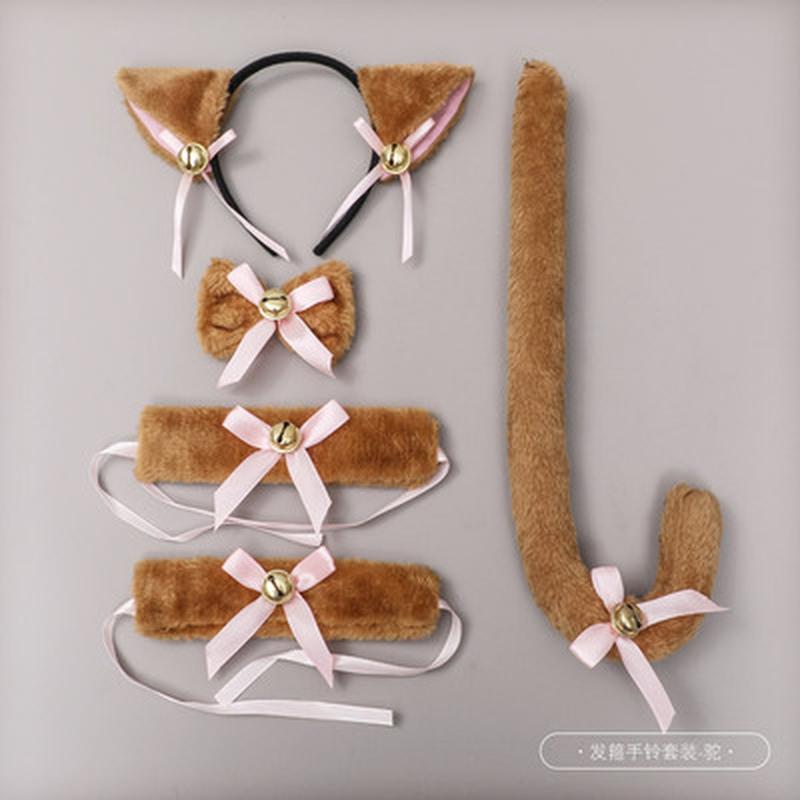 

Наборы из 5 шт., Лолита, девочка-кошка, косплей, кошачьи уши, повязка для волос, галстук-бабочка, колокольчик, набор аксессуаров для кошачьего хвоста