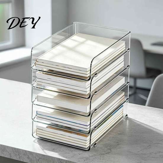School Supply Storage Paper Organizer Letter Tray, Acrylic Stackable Desk File Organizer, Clear Plastic Bin Holder Sorter for Documents, Files,