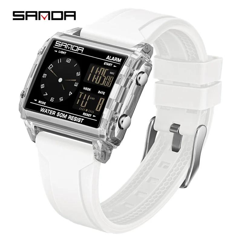 SANDA Fashion Trend Electronic Watches for Man Waterproof Sports Clock Outdoor Casual LED Luminous Digital Chronograph Watches