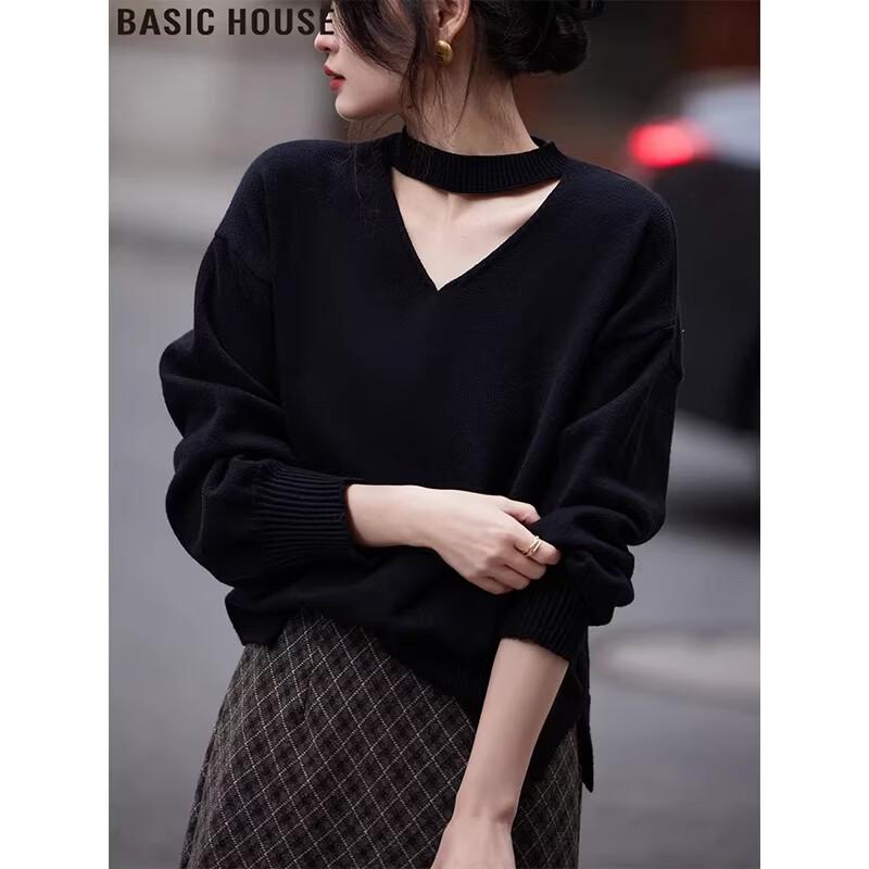 Basic House Women s V-Neck Halter Knit Sweater M