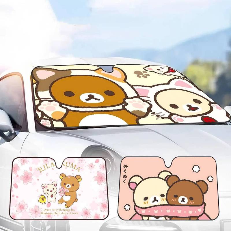 Popular Cute R-Rilakkuma Car Windshield Funny Sun Shade Foldable UV Ray Sun Visor Protector Sunshade For Front Window
