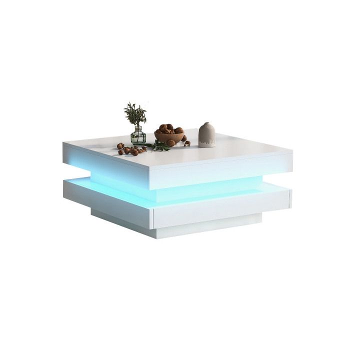Mesa de centro cuadrada - MUVOE - Blanca - Iluminación LED Bluetooth - 70x70x36 cm - Carga máx. 45kg