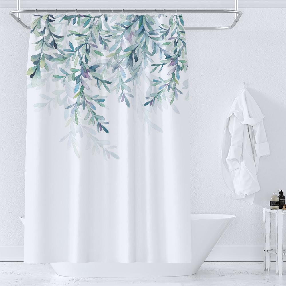 Green Plant Leaf Vines Floral Shower Curtain Print Nordic Minimalist Polyster Fabric Home Decor Bathroom Curtains With Hooks