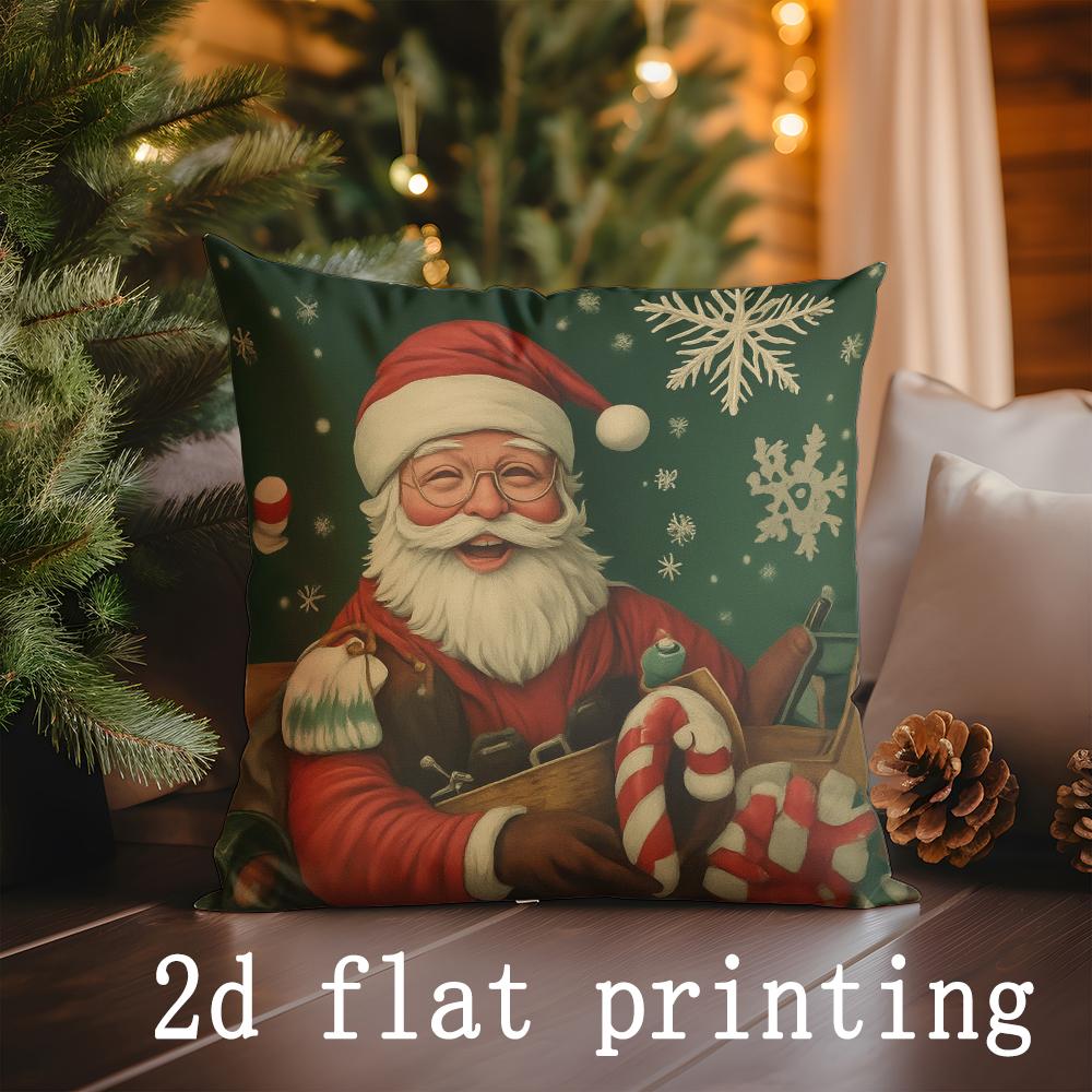 Christmas-themed Decorative Pillow Covers with Santa & Deer Pattern Cushion Cover Suitable for Sofa Bedroom Car Pillow Cover