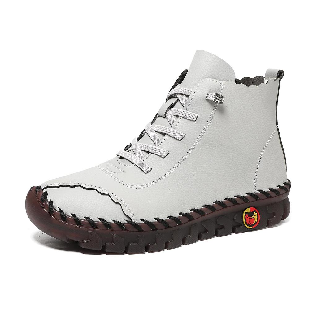 Women Shoes Autumn Red Leather Loafers for Women Lace Up Sneakers Casual Platform Women's Ankle Boots Winter High Top Sneakers