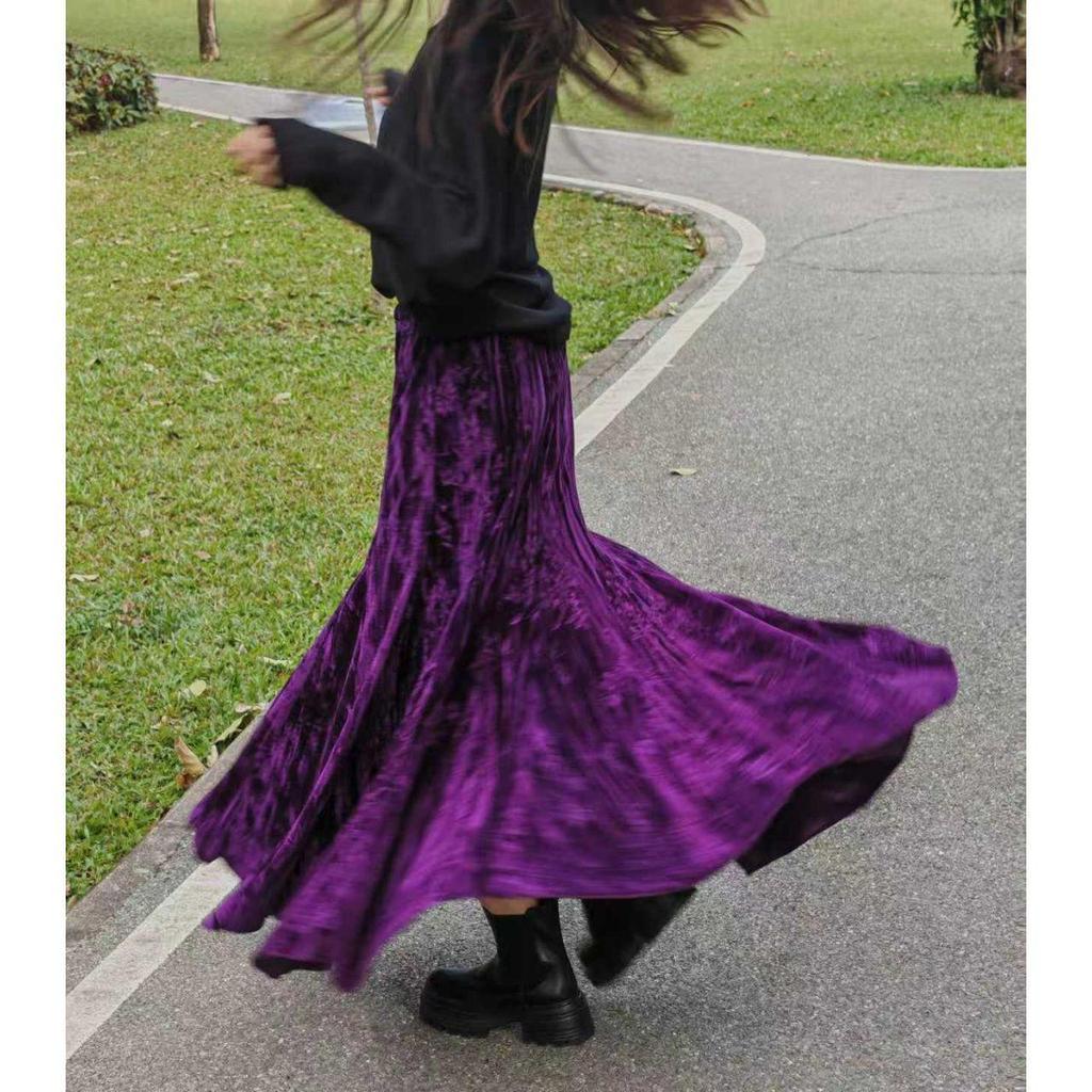 Retro Chinese Women's Fishtail Skirt - Green Velvet, Long Hem, Spring/Autumn/Winter