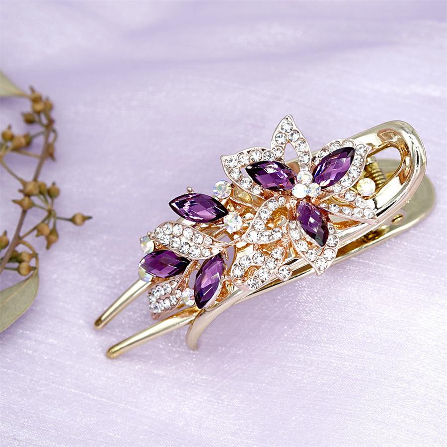 Elegant Crystal Double Flower Hair Claw Hair Grab Duckbill Clip For Women Headdress Hair Accessories Rhinestone Hairpin Headwear
