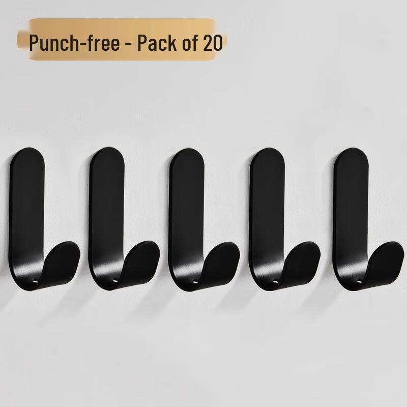 JINGRUIXIANG Black Stainless Steel No-Drill Adhesive Hooks (20-Pack)