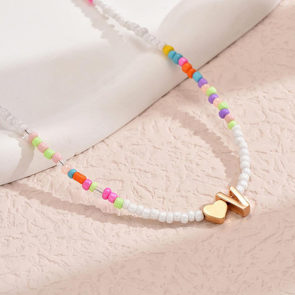 European and American Colored Rice Beads 26 Letter Beaded Necklace Creative Niche Neck Chain Collarbone Chain