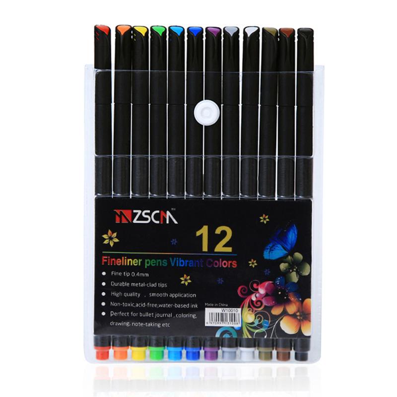 12Pcs/24Pcs 0.4mm Color Pen Set Colored Fine Liner Sketch Drawing Pen School Office Tools