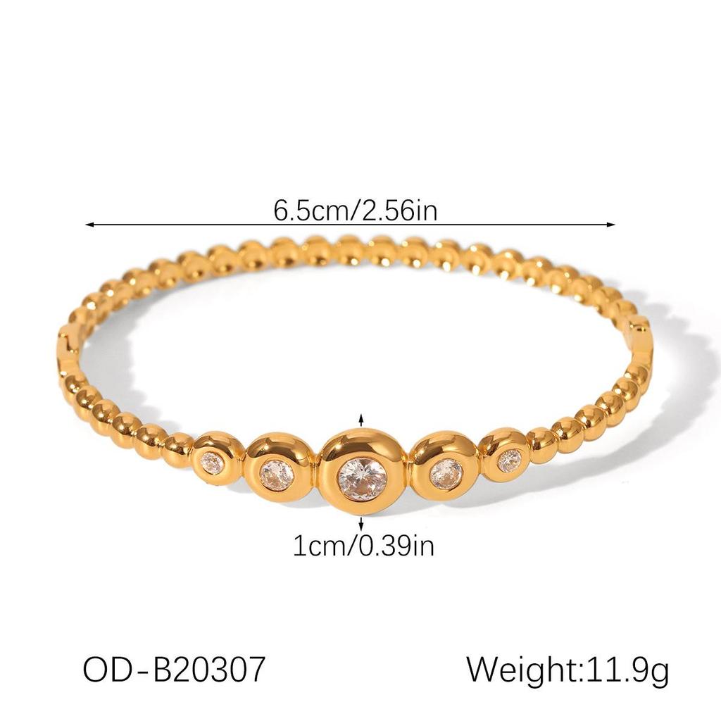 18K Gold-Plated Diamond-Studded Stainless Steel Bangle – Light Luxury Zircon Autumn/Winter Bracelet for Women