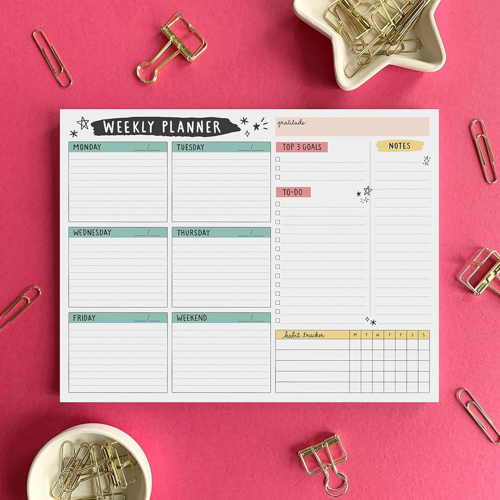 Weekly Planner Pad, 52 Letter Size Tear Off Sheets, 8.5” x 11” Undated Calendar Weekly Desk Planner Notepad, Daily Schedule Priorities To Do List