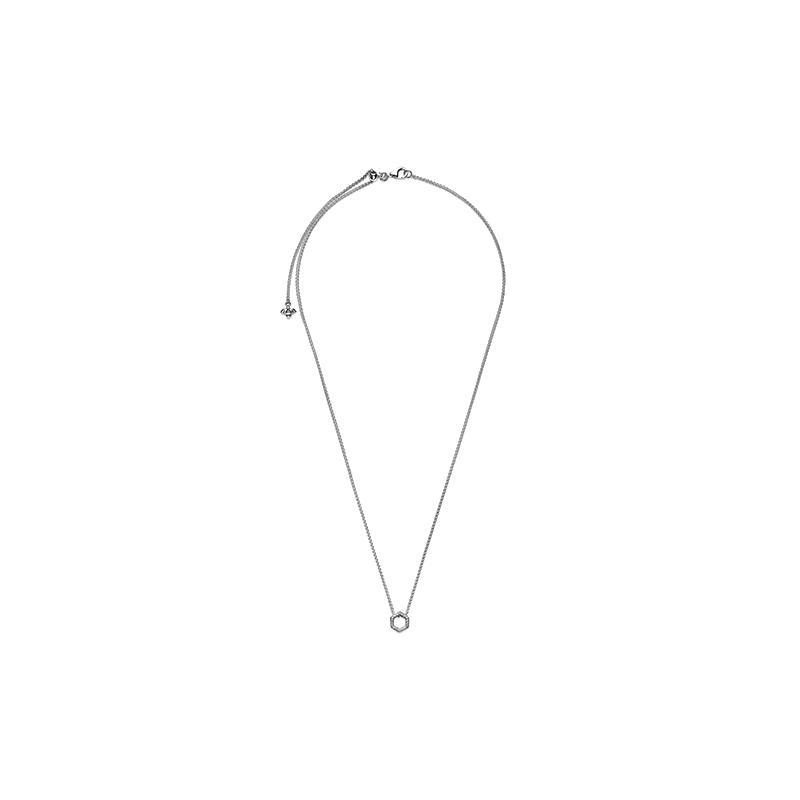 Pandora Shiny Hexagonal Honeycomb 925 Silver Necklace Women's 398787C01