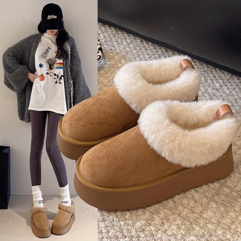 Winter Women Shoes 2026 Fashion Snow Boots Warm Fluffy Plush Faux Fur Soft Slippers Outdoor Indoor Comfortable Warm Home Shoes