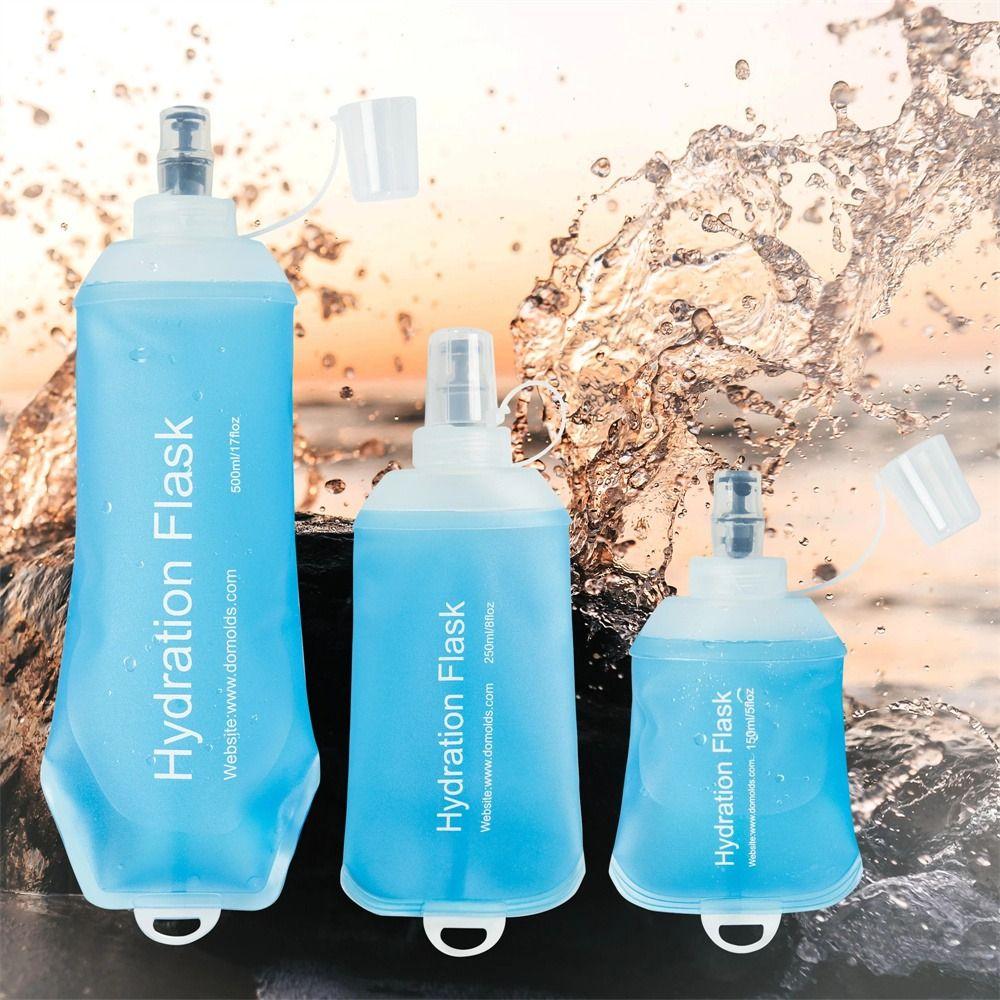 Portable TPU Folding Water Bottle Soft Flask Blue Sport Water Bottle Water Bag Collapsible Water Bottle 500ML 250ML 150ML