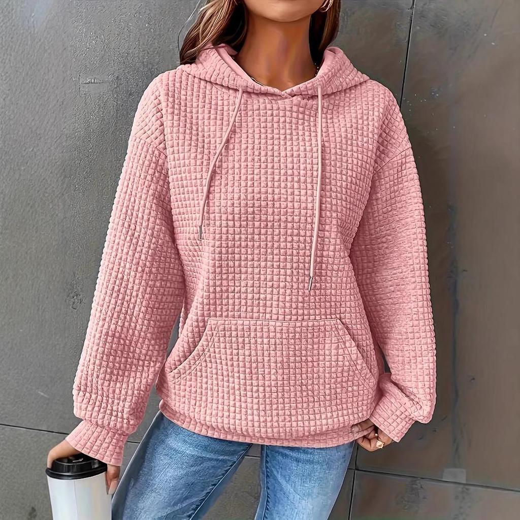 European and American Autumn/Winter Fashion Loose Fit Women's Solid Color Hooded Drawstring Sweatshirt.