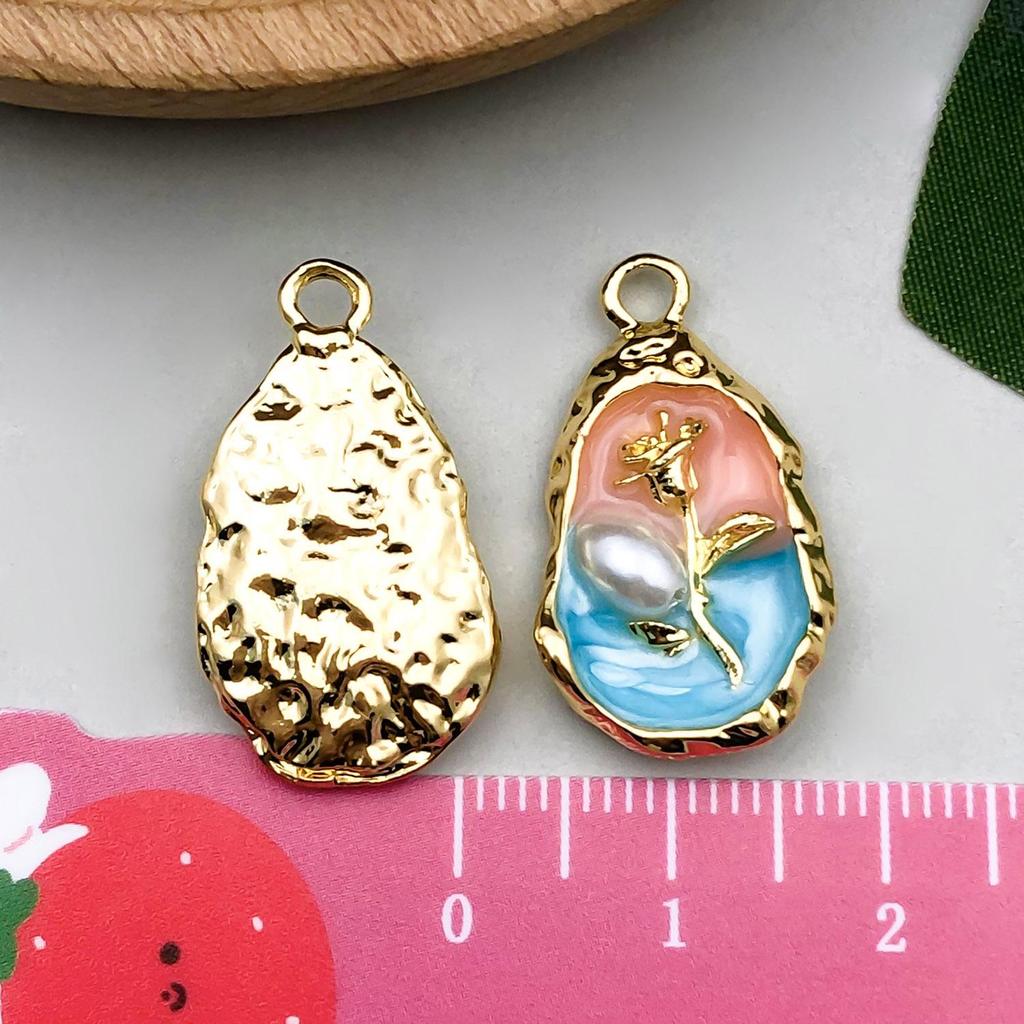 Monet Garden Oil Painting Pearl Pendant Keychain & Jewelry Set