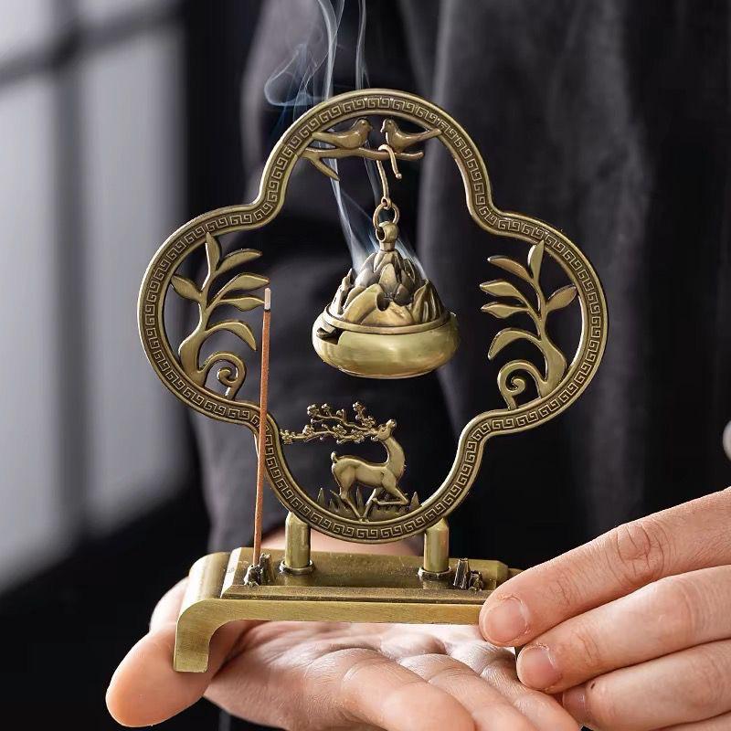Copper Alloy Hanging Incense Burner - Indoor Aromatherapy Ornament for Agarwood Sticks