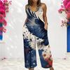 Women Spaghetti Strap Jumpsuit Rainbow Heart Star Print Wide Leg Pants With Pockets