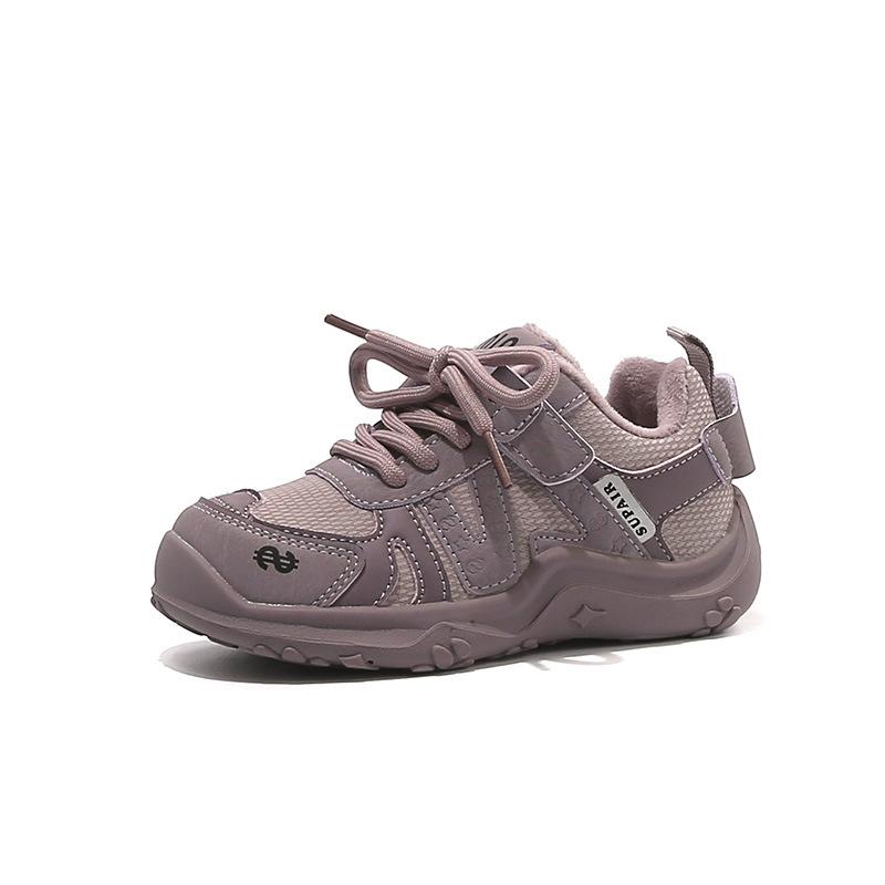

2025 Autumn/Winter Kids Non-Slip Soft Sole Sports Shoes - Velvet Lined for Boys & Girls Size 28, 17.8 cm inner length фіолетовий