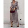 New Women's Solid Color Ruffle Long Sleeve Batwing Sleeve Irregular Dress Plus Size