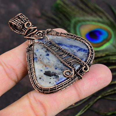 Natural Sodalite Gemstone Handmade Copper Wire Wrap Gift Pendant 2.44 C1D43