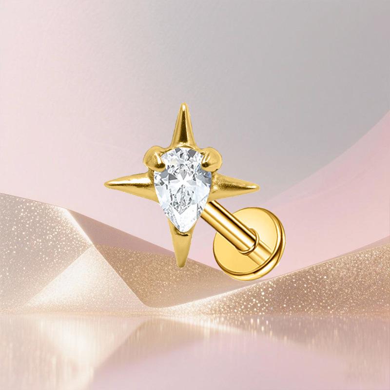Herzförmiger Katzen-Ohrknochen-Stecker Piercing Schmuck mit lila Zirkon G23 Titan - Designer-Stil, Modisch, Schlicht.