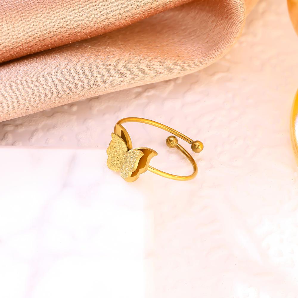 Frosted Double-layer Butterfly Adjustable Ring
