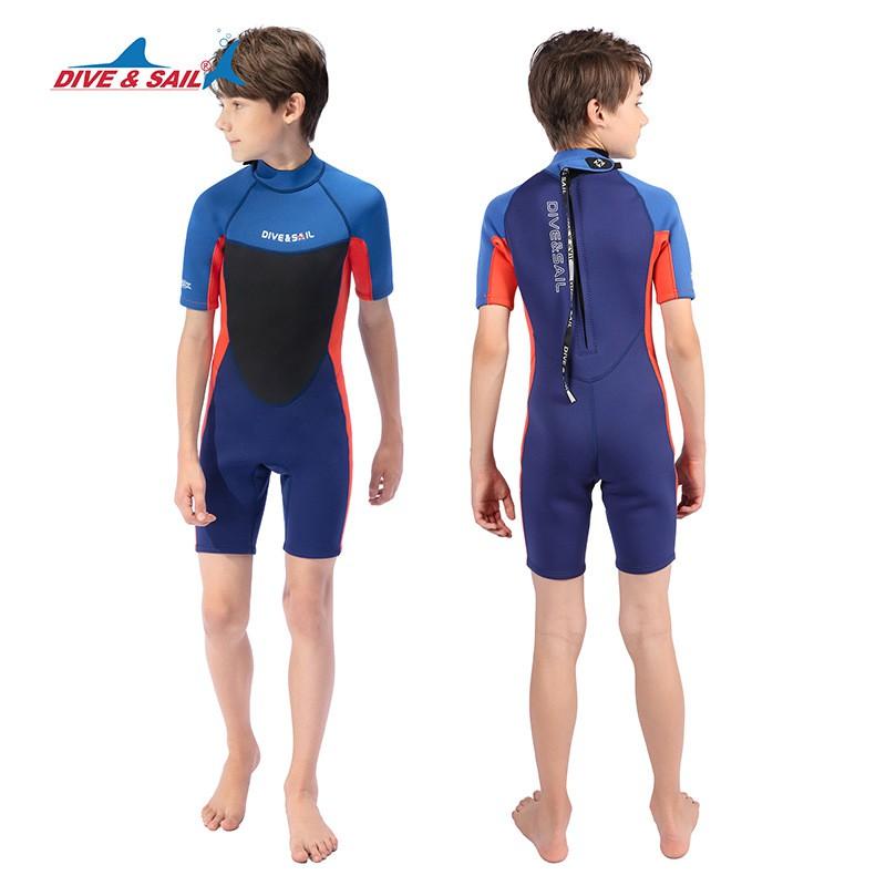 Kids 2.5mm Short Sleeve Full Wetsuit Snorkeling Swimming Diving Warm Thermal Rash Guard Youth Surf Suit