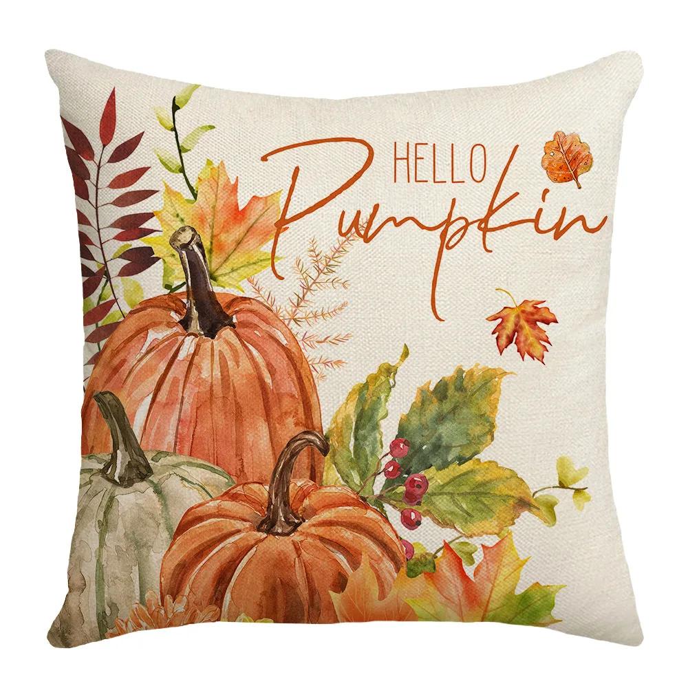 Autumn Pumpkin Maple Leaves Wreath Print Cushion Cover Thanksgiving Decorations Pillow Case Farmhouse Home Decor Pillow Cover