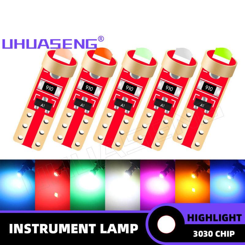 UHUASENG 8PCS No Polarity Led Bulb T5 74 37 W3W Car Dashboard trument Light Map Plate Panel Auto Signal Indicator Lamps 12V Blue 8PCS