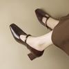 Square Head Mary Jane Shoes Women's 2025 French Retro T-button Thick Heel Single Shoes Simple Temperament Light Luxury Women's High Heels