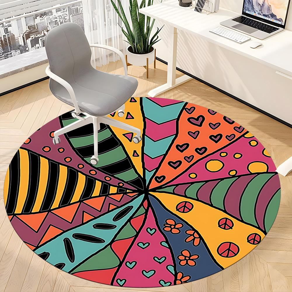 1pc Hippie Patterns Office Round Area Rug, Indoor Mat Suitable For Office, Under Office Chairs Bedroom Living Room Home Decor, Room Deco 037