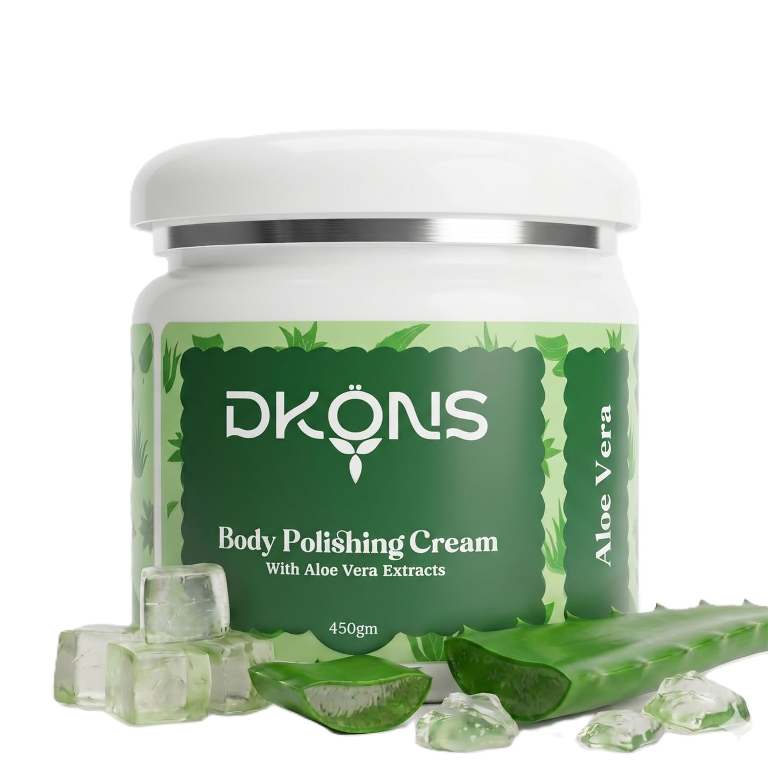 DKÖNS Aloe Vera Body polishing Massage Cream with Aloe Vera Extracts, 450g, Cooling & Refreshing, Brightening and Hydrating, cream Form, for All Sk